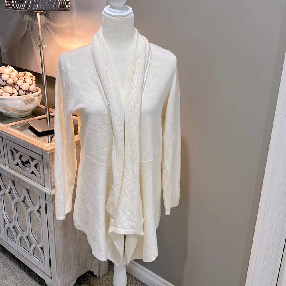 CHICO’S Elegant Asymmetrical Off-White Cardigan - Size 2